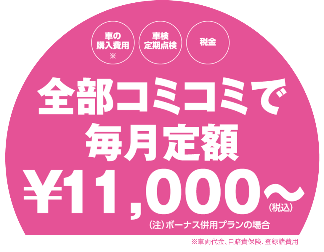 車の購入費用・車検定期点検・税金、全部コミコミで毎月定額￥10,800〜